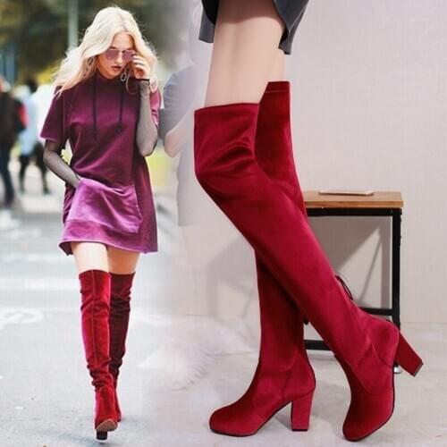 Womens shoes over-the-knee boots women Frosted leather chunky heeled high heel skinny boots knee high boots boots women