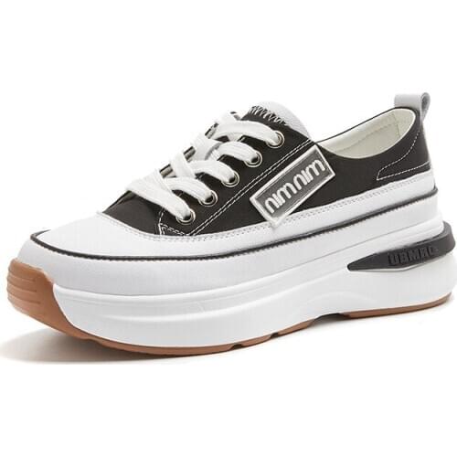 2020 Women Sneakers Thick Sole Canvas Leather Lace Up Breathable Sport Shoes Woman Summer tenis feminino zapatillas mujer R12-14