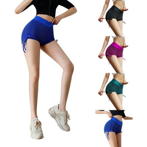 Women Slim Yoga Pants Summer Shorts Adults Solid Color High Waist Side Drawstring Shorts for Running Fitness Beach Shorts