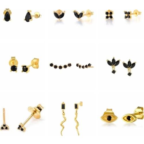 CANNER 2021 Trend Black Zirconia Stud Earrings 925 Sterling Silver Ear Bone Buckle Mini Piercing Earring For Women Fine Jewelry