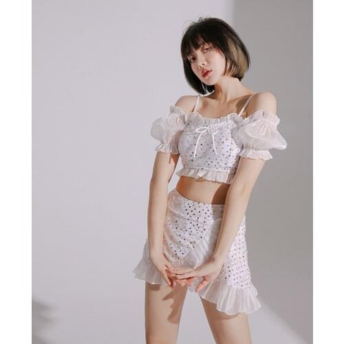 May Female Beach 2021 2 Piece Swimsuit Women Separate Summer Bikini Lace Skirt Flowing Korea Ins Fei New Take Bathing Suit