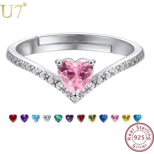 U7 925 Sterling Silver October Birthstone Ring Love Heart Pink Cubic Zirconia Romantic Finger Ring for Women Wedding Jewelry