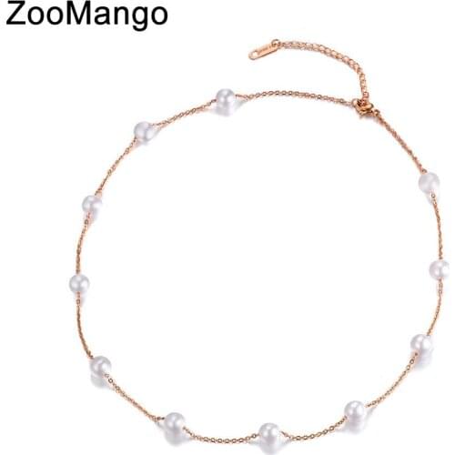 ZooMango Trendy 11Pcs White Simulated Pearl Chain Link Necklaces Jewelry Titanium Steel Chokers Necklace For Women Girls ZN18009