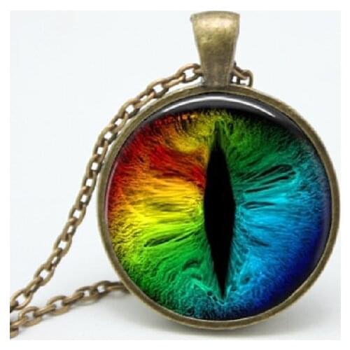 2017 New Chain Vintage Dragon Eyes Necklace Round Jewelry Glass Photo Cabochon Necklaces HZ1