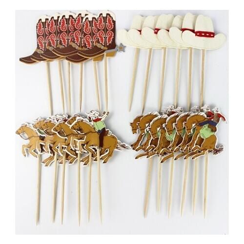 24pcs West Cowboy Cupcake Topper Happy Birthday Party Children Party Kids Cake Decor Supplies