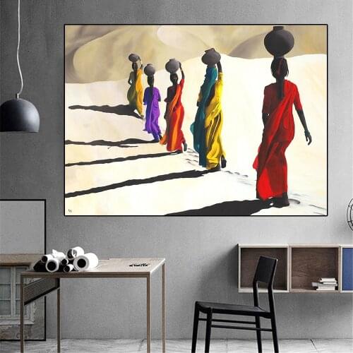 African Woman Walking in Desert Painting on Canvas Posters and Prints Scandinavian Canvas Art Wall Picture for Living Room Decor