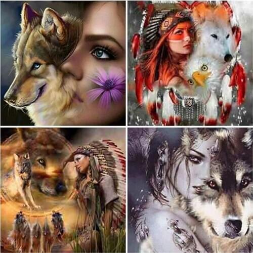 DIY 5D Diamond Painting Wolf Female Diamond Art Embroidery Full Round/Square Drill Animal Cross Stitch Home Decor Manual Gift