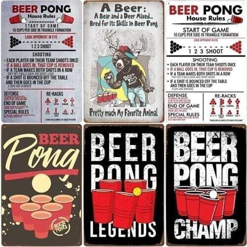 Beer Pong Metal Tin Sign Craft Brewing Vintage Bar Pub Decoration Poster Plaque Plate Decorative Wall Retro Home Decor 20x30cm