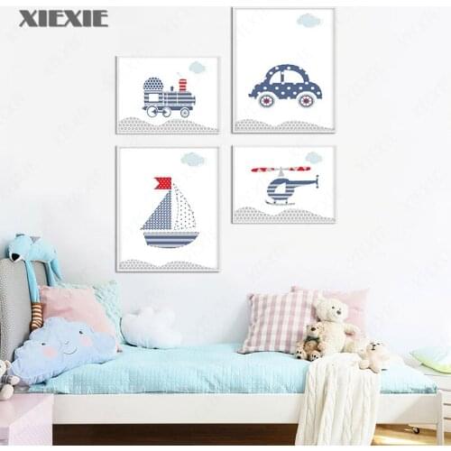 Traffic Tool Helicopter Car Child Poster Enlightenment Nursery Wall Art Print Canvas Painting Decoration Picture Nordic Kids