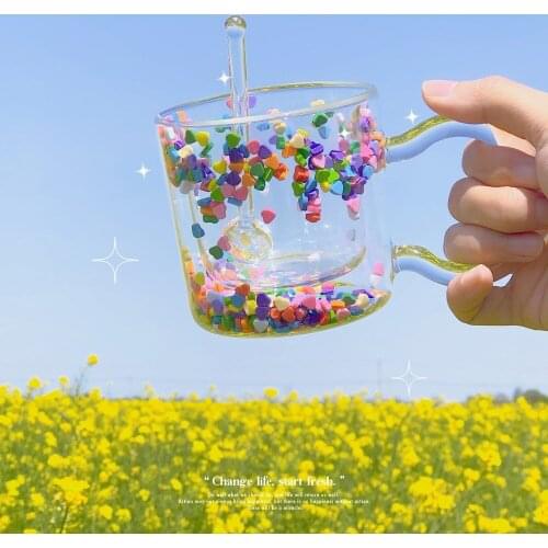 200ml Double-layer Insulated Glass 2pcs Cute Girl Quicksand Decoration Water Tea Cup Set Love Drinkware Creative Gift Decoration