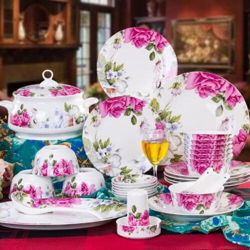 Jingdezhen 56 head porcelain plate bone china tableware set