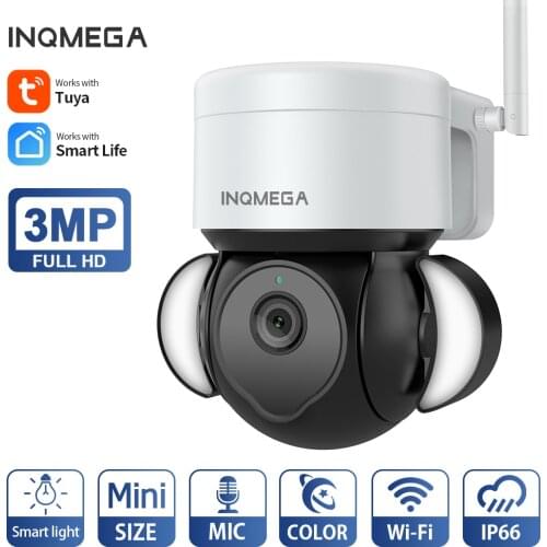INQMEGA 3MP Wifi TUYA CAMERA Smart Cloud PTZ IP Camera Outdoor Foodlight Google Home Alexa Video Surveillance Cam for Yard