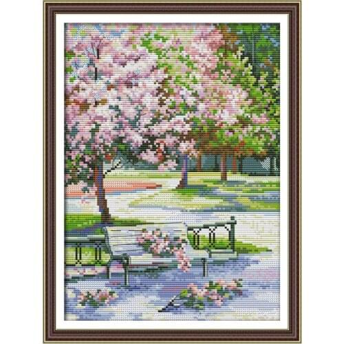 Joy Sunday Cross Stitch Kit Spring Park Landscape DIY Manual Embroidery 14CT 11CT Needlework Set Modern Home Decoration Painting