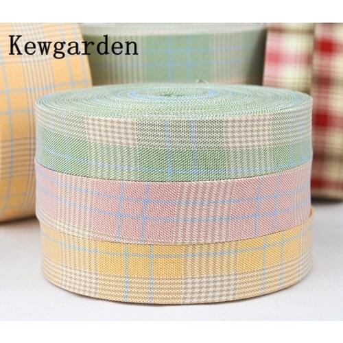 Kewgarden 2" 1" 1cm 5cm 2.5cm Plaid Layering Cloth Fabric Ribbon DIY Make Bow tie Hair Accessories Handmade Crafts 11 Yards