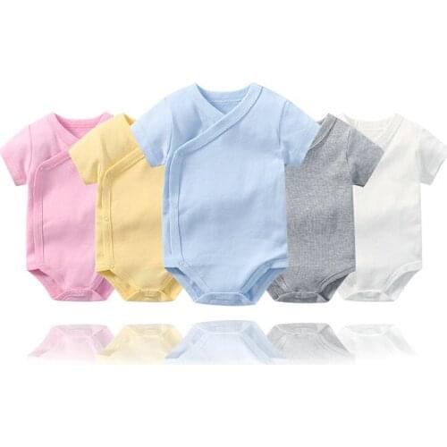 Summer Baby Boy Girls Bodysuit Solid Color Short Sleeved Bodysuit for Newborns Cotton Costume Onesies Unisex Side Snap 3-24M