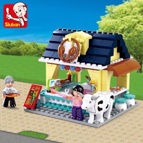 SLuban MINI City Assembled Street View House Building Blocks BBQ Shop Blocks Educational Toys For Girls Childs Birthday Gift