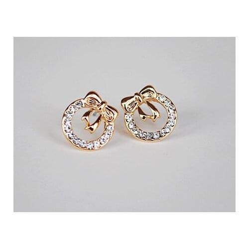 Korean Fashion Chic Compact Flash Water Crystal Bow Earrings Small Jewelry Wholesale Fashion Crystal Earrings