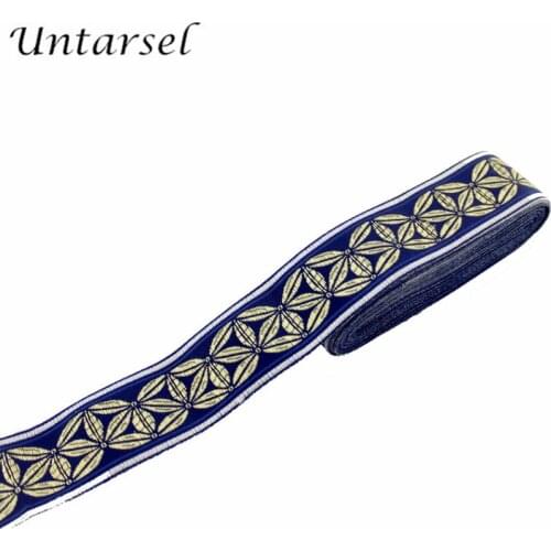 Untarsel 35mm 5yards/lot Luxury facric ribbon blue grosgrain satin lace garment diy decoration sofa jacquard handmade bias tape