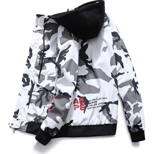 Fashion Men Camouflage Jacket Spring Autumn Thin Hooded Casual Coat Mens Detachable Hat Baseball Jacket Male Slim Outerwear 4XL