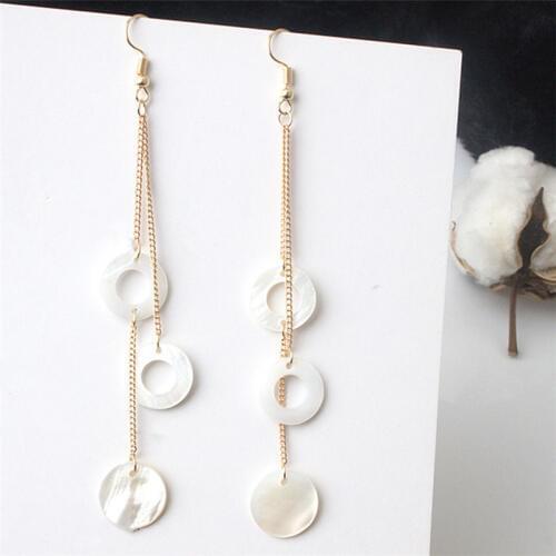 Fashion Long Tassel Shell Earrings for Women Girl Hollow Round Earring Brincos Bijoux Fashion Geometric Jewelry Summer Gifts