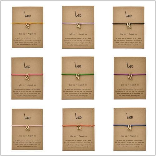 12pcs Fashion Jewelry 12 Constellation Zodiac Leo Lucky Rope Bracelet Bangles For Women Men Birthday Gift