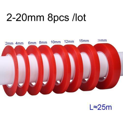 NOVFIX 2-20mm 8pcs/lot Red Film Double Sided Adhesive Transparent Tape High Sticky for iphone ipad HTC Battery Screen LCD LED