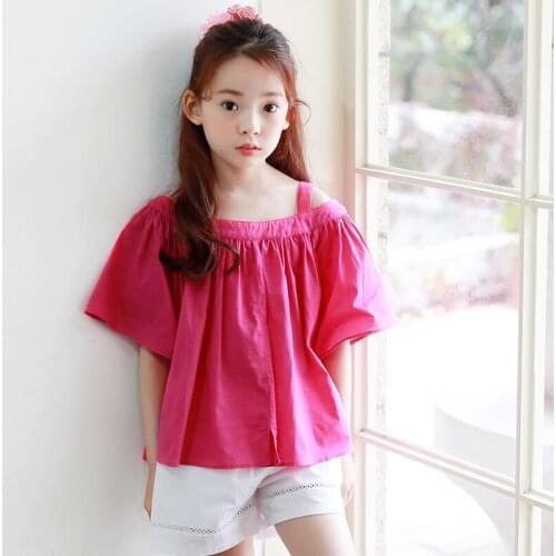 2021 New Summer Korean Childrens Clothing Strapless Middle-aged Childrens Top Short-sleeved T-shirt Girls Clothing