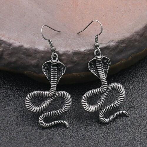 New Style Design Gothic Punk Snake Stud Earring Retro Ethnic Tribal Antique Copper Animal Cobra Earring for Women Men Jewelry