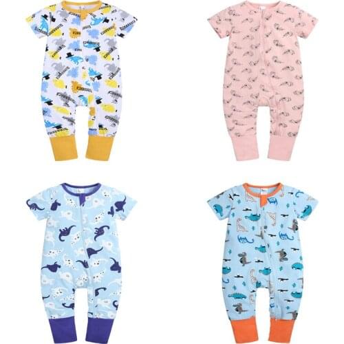Dinosaur Baby Clothes For Newborn Sleeve Cottonr Baby Girl Boy Romper Pajamas ToddleShort Double Zipper Jumpsuit 3-24 Months