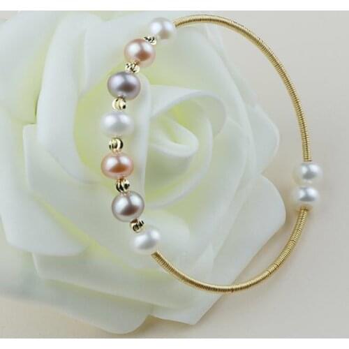 WHOLESALE HOT CHEAP Freshwater Real Natural 6-7MM Pearl Bracelet Bangle for Women Lady Beautiful Jewelry Party Gift 10pcs/lot