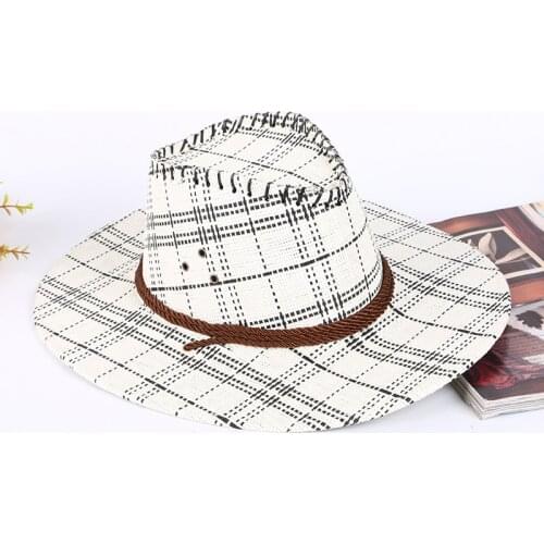 Manual Womens Mens Western Cowboy Hat for Gentleman Lady Jazz with Leather Camouflage Beach Hat with Three Ropes and Big Eaves