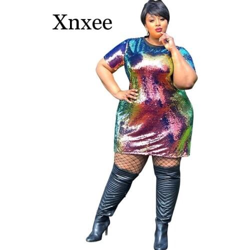 Africa Style T Shirt Dress Women Plus Size 4XL 5XL Oversized Tshirt Dress Sequin Glitter Dress Sexy Party Short Suknia Vestidos