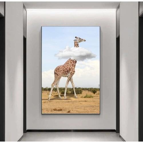 Modern Funny African Animal Giraffe Ramble On Savannah Poster Canvas Painting Wall Art Picture For Living Room home Decoration