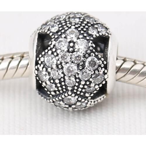 Authentic S925 Bead DIY Jewelry Paper Fan Charm fit Lady Bracelet Bangle Pave Clear CZ
