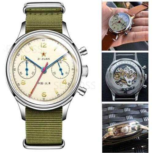 SEAKOSS Mens 1963 Pilot Watch Chronograph Skeleton St1901 Seagull Movement Men Watches Air Force Sapphire Mechanical Watch Male