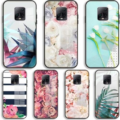 Flower Silicone Glass Phone Case For Xiaomi Redmi 9A 8A 7A Note 9 8 7 Pro Y3 9S 8T Balck Cover