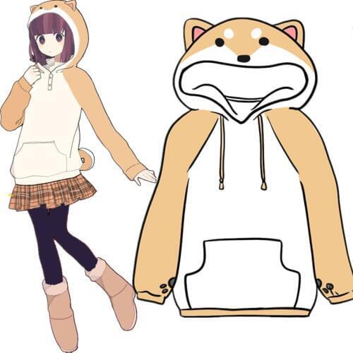 Oge Shiba Inu Kawaii Lovely Velvet Long-sleeve Hooded Cartoon Anime Cartoon Style Hot Winter Lady Hooded Hoodie