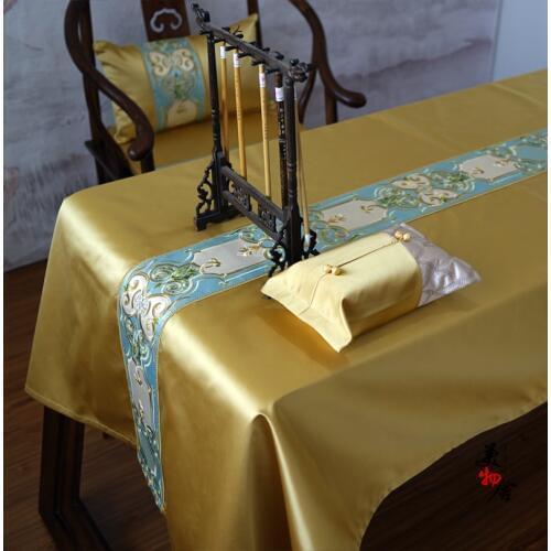 Table Cloth New Gold European Blue Embroidery Wedding Room Sofa Home Hotel Bedding Villa Decoration Cushion Dresser Runner Cover