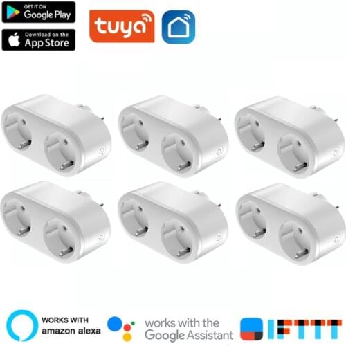 Tuya 16A WiFi smart socket 2 in 1 EU Plug Voice/Remote/timer Smart Life/TUYA APP works with Alexa Google Home,No Hub Required