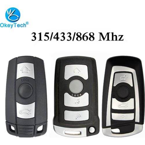 OkeyTech 315/315LP/433/868Mhz Remote Smart Car Key for BMW 1/3/5/7 Series X5 X6 Z4 ID46 Chip CAS3/CAS1 With Insert HU92 Blade