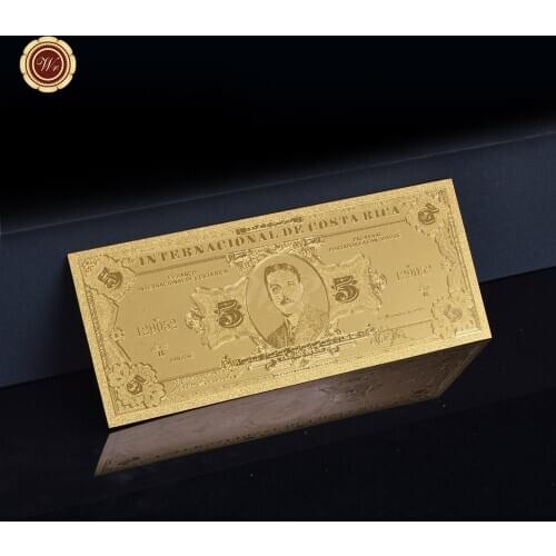 WR Fake Money Bills Costa Rica Gold Foil Banknote with Coa Frame Non-currency Banknotes Prop Money Dollars Souvenir Gift for Men