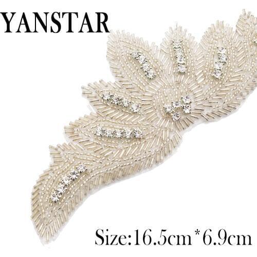 YANSTAR 30PCS Wholesale Bridal Gown Sash Rhinestone Applique Patch For Wedding Dress Belt Clear Rose Gold Crystal YS921