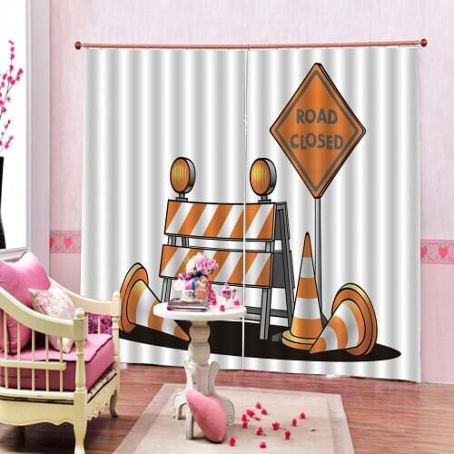 Yellow road sign ROAD CLOSED Letter Card Curtains For Living room bedroom balckout Window Drapes Decor (left and right side)