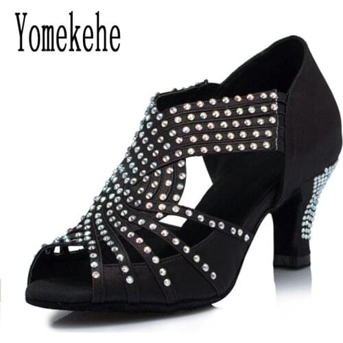 Women Ballroom Latin Dance Shoes Professional Dancing Shoes Boots Rhinestones Girls Ladies Heeled Tango Soft Soles Hot Selling