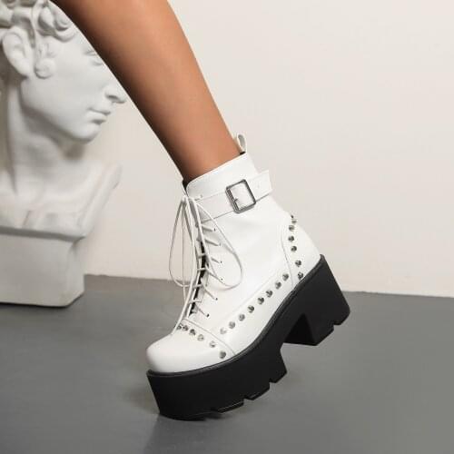 Women shoes 2021 platform boots gothic Ankle platform boots for women Black white 35-44