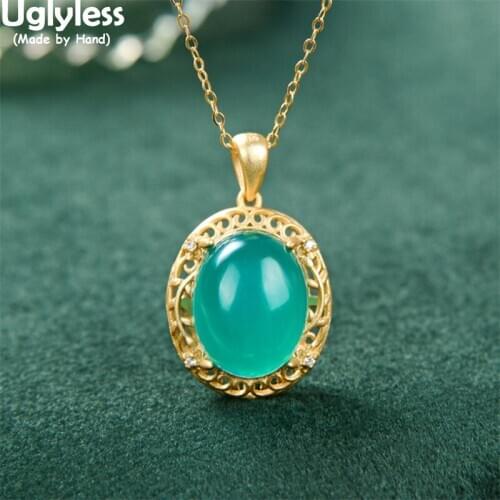 Uglyless Pretty Amazonite Blue Gemstones Necklaces for Women Hollow Palace Frame Pendants No Chain Real 925 Silver Fashion Jewel
