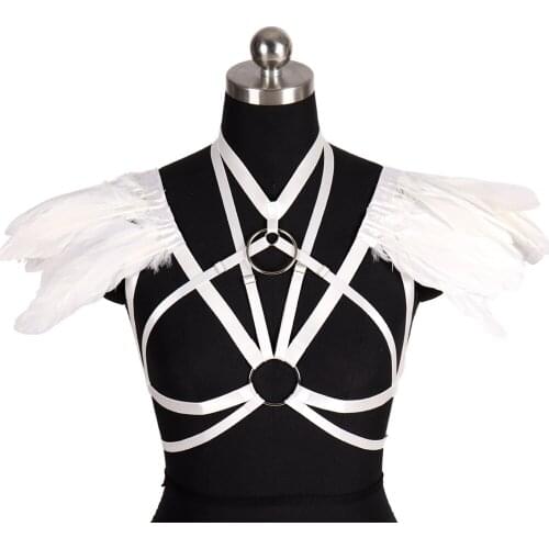 Gothic Clothes Natural Feather Womens Underwear Sexy Lingerie Harness Bra Stockings Garter Goth Harness Fashion Bdsm Body Belts