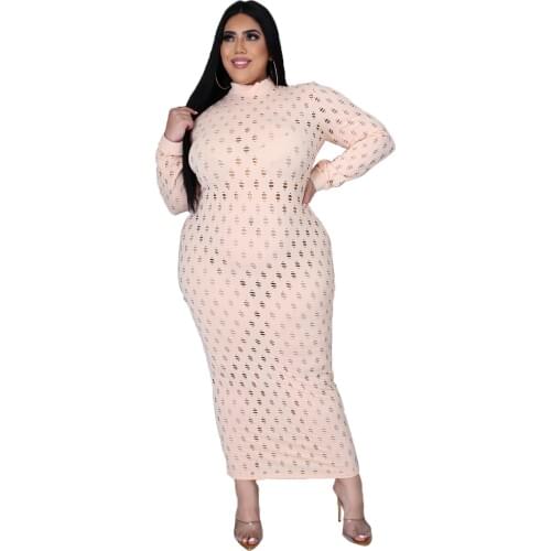 4XL 5XL Plus Size Womens Clothing Fashion Dress 2021 Spring Autumn See Through Long Sleeve Mesh Maxi Dresses Big Size 3XL