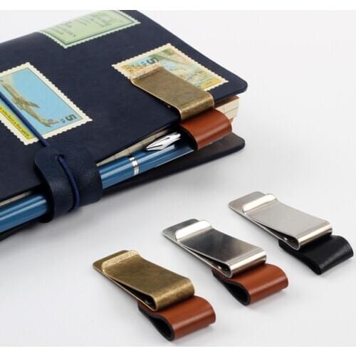 1pc Metal Leather Pen Holder Brass Pencil Clip Vintage Dairy Notebook Pen Holder Spiral Loose Leaf Memo Clip