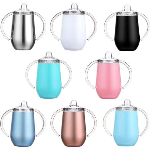 10oz Baby Sippy Cup With Handle Double Layer 304 Stainless Steel BPA Free Safe Vacuum 10oz Insulated Mug Milk Sippy Cup For Kids